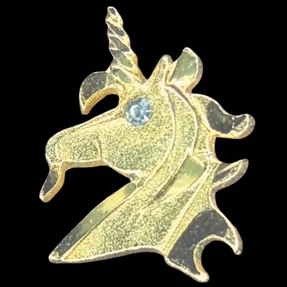 Vintage 1981 Avon Tiny Gold Unicorn Pin Brooch Rhinestone Eye